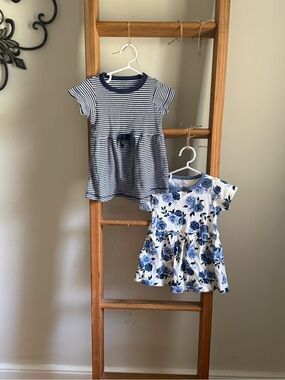 Baby Girls' Blue Floral & Striped Summer Dress Set